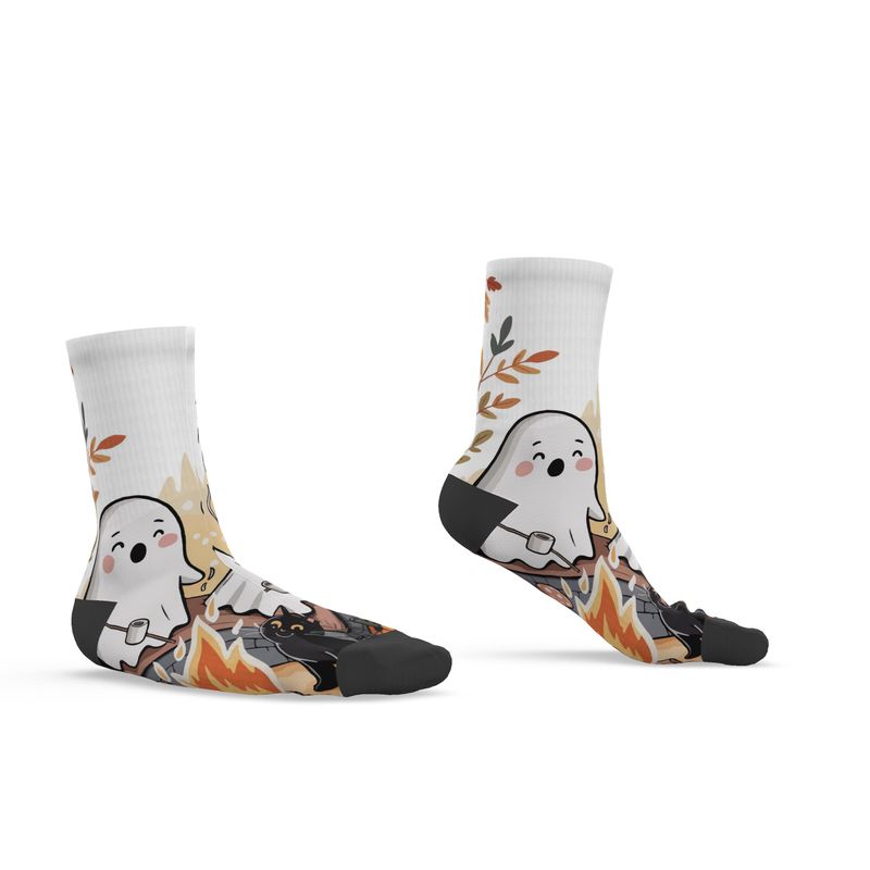 🧦 Halloween Ghosties by the Campfire – Women’s Custom Socks