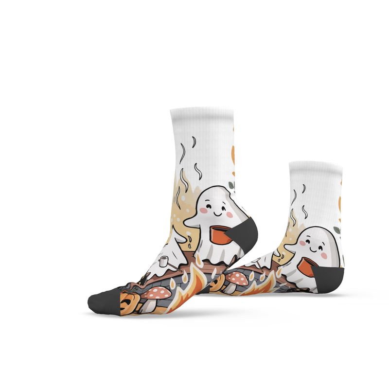 🧦 Halloween Ghosties by the Campfire – Women’s Custom Socks