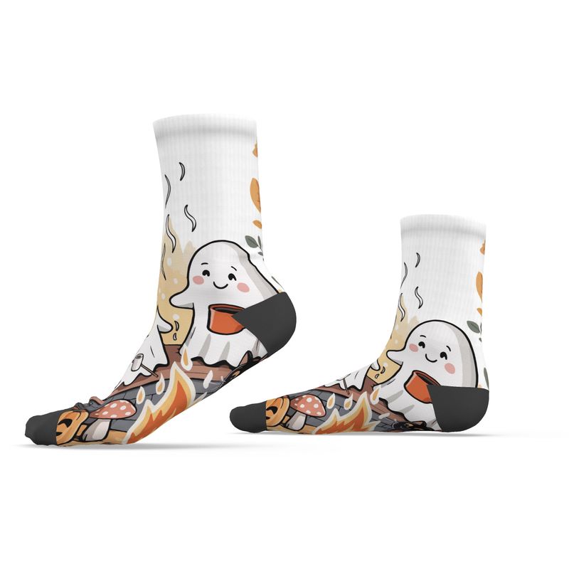 🧦 Halloween Ghosties by the Campfire – Women’s Custom Socks