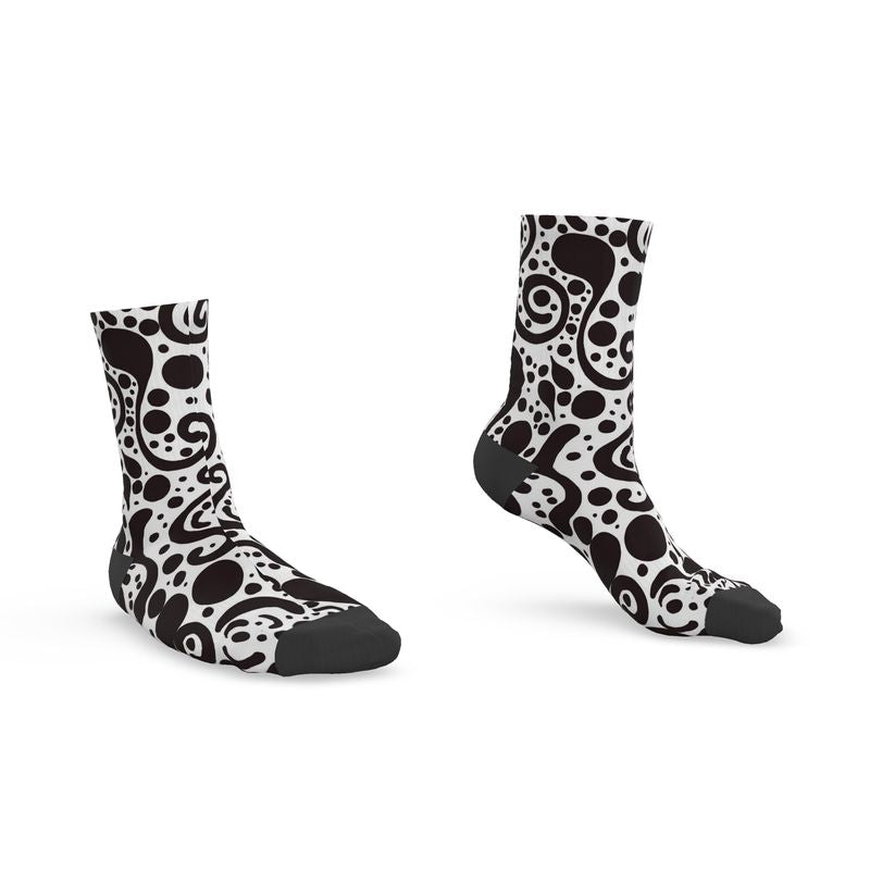 ⚫ Monochrome Swirl Pattern – Custom Women’s Socks
