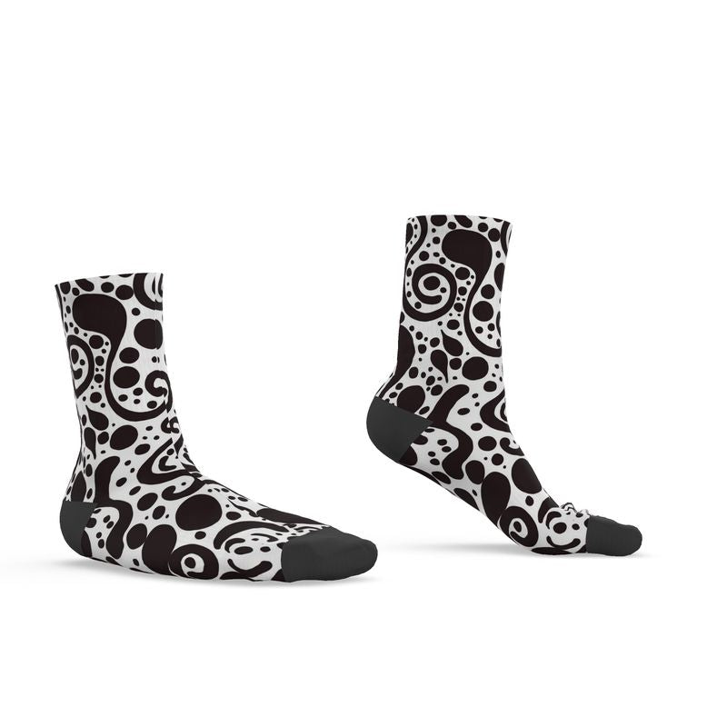 ⚫ Monochrome Swirl Pattern – Custom Women’s Socks