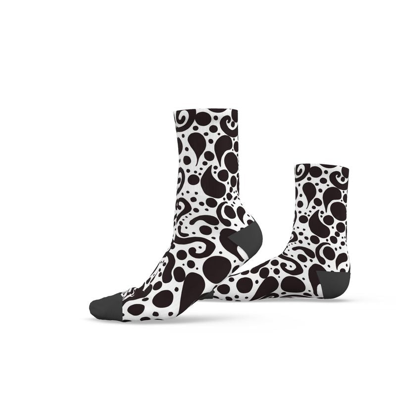 ⚫ Monochrome Swirl Pattern – Custom Women’s Socks