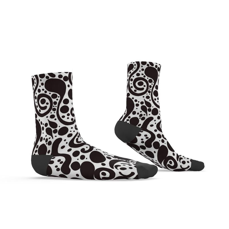 ⚫ Monochrome Swirl Pattern – Custom Women’s Socks