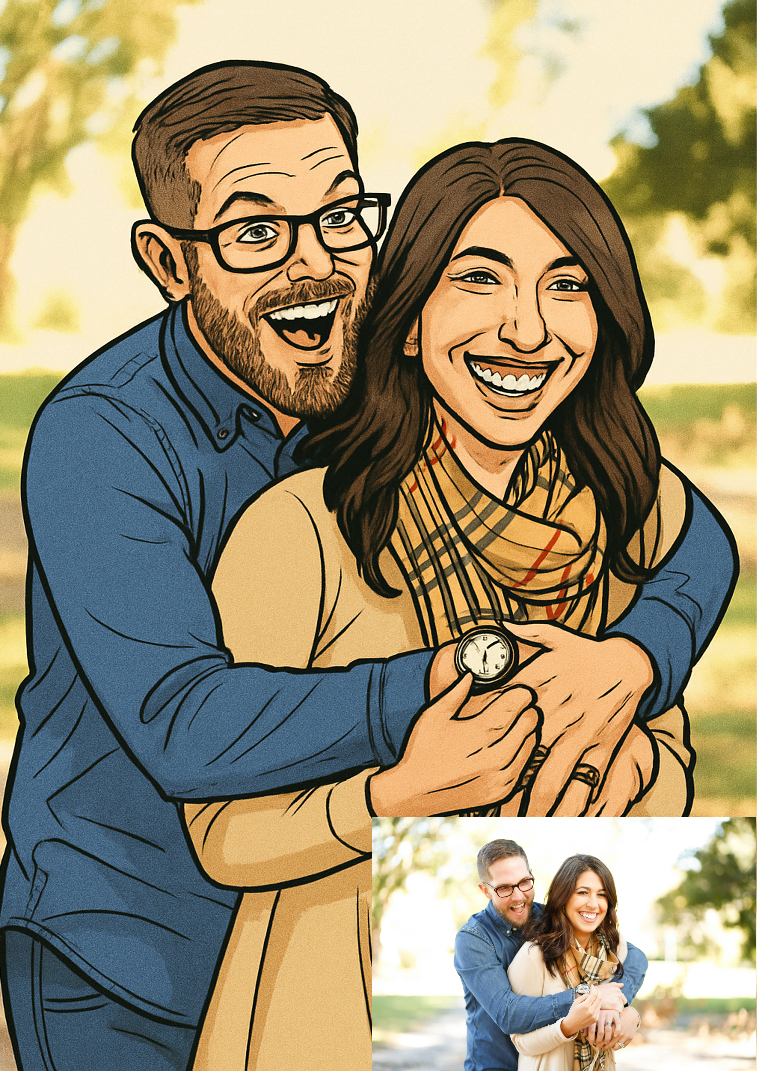 🎭 Custom Comic Style Caricature – Framed Fine Art Giclée Print