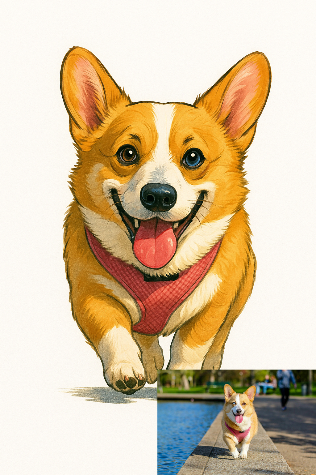 🐾 Custom Pet Caricature – Framed Fine Art Giclée Print