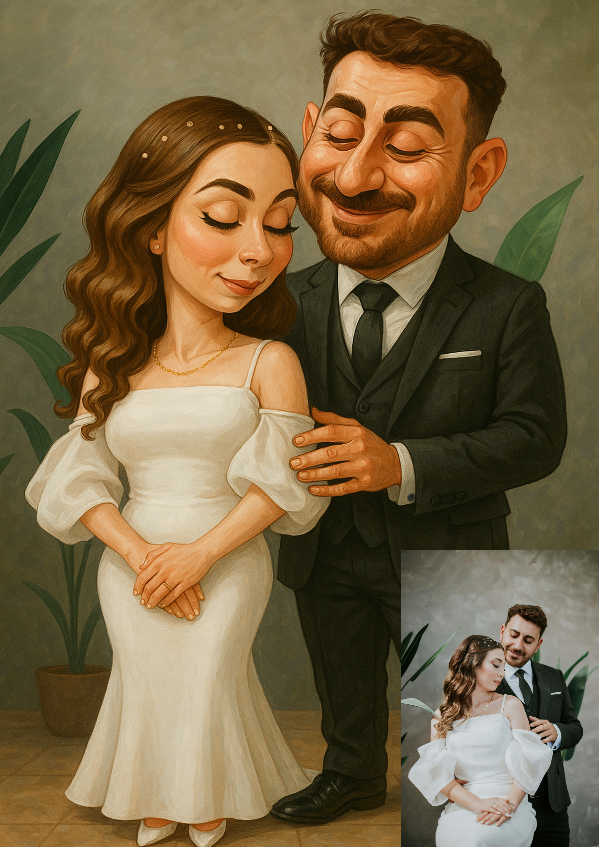 🎨 Custom Semi-Realistic Couple Caricature – Framed Fine Art Giclée Print