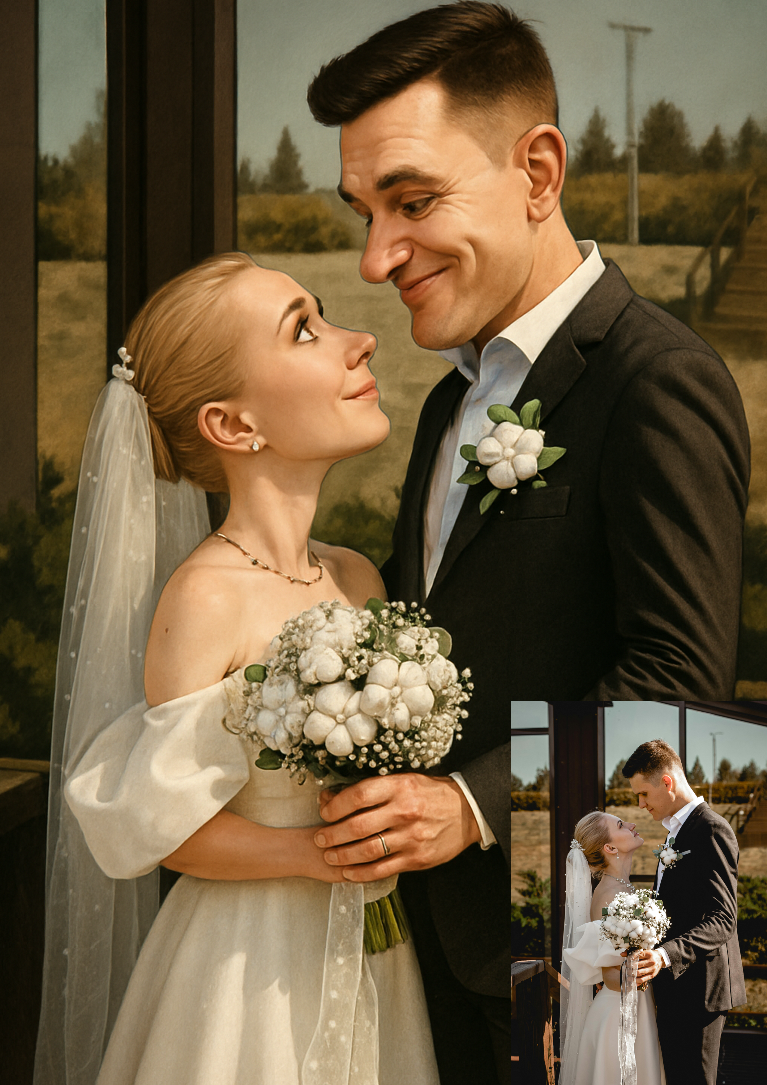 🎨 Custom Semi-Realistic Couple Caricature – Framed Fine Art Giclée Print