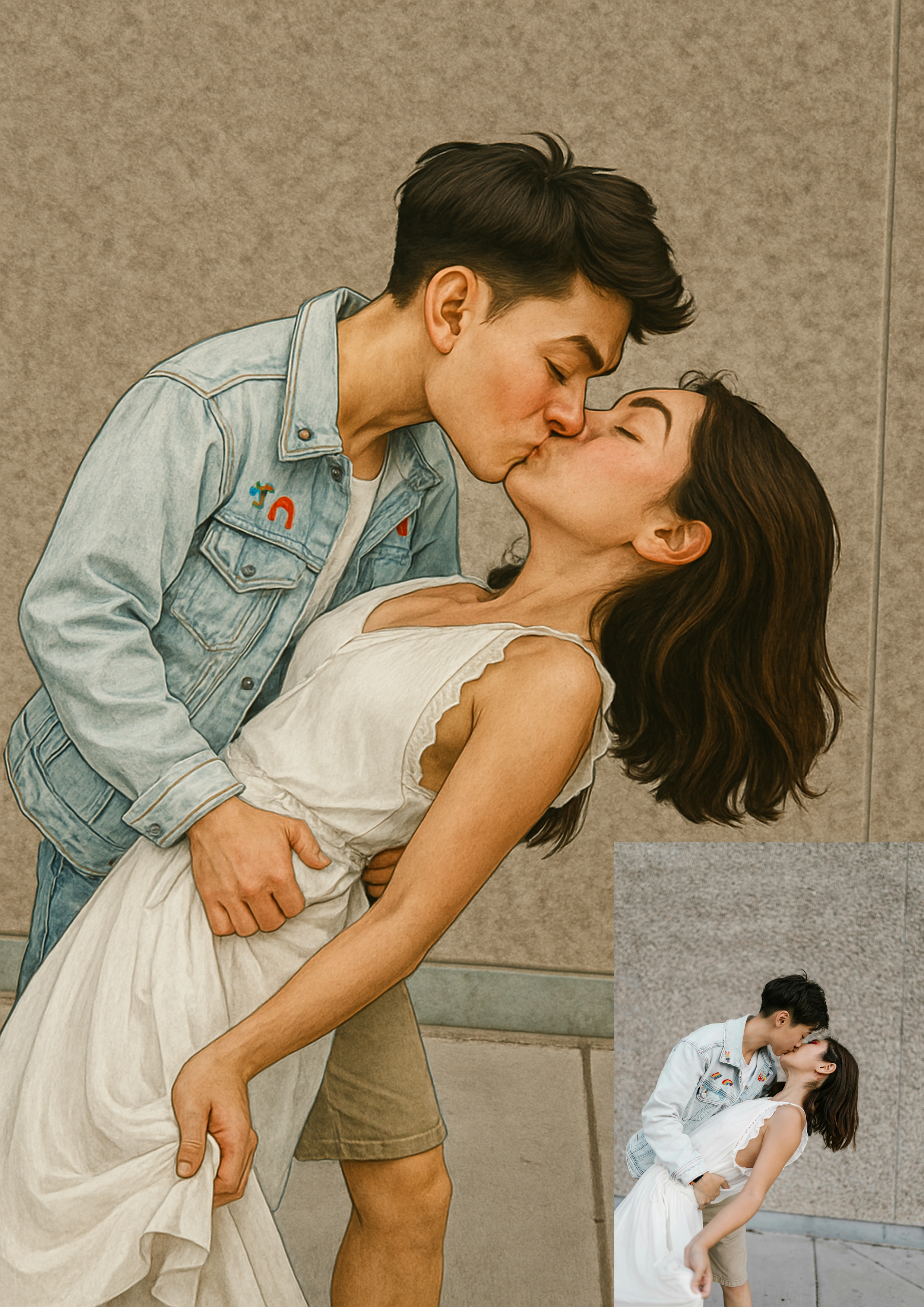 🎨 Custom Semi-Realistic Couple Caricature – Framed Fine Art Giclée Print