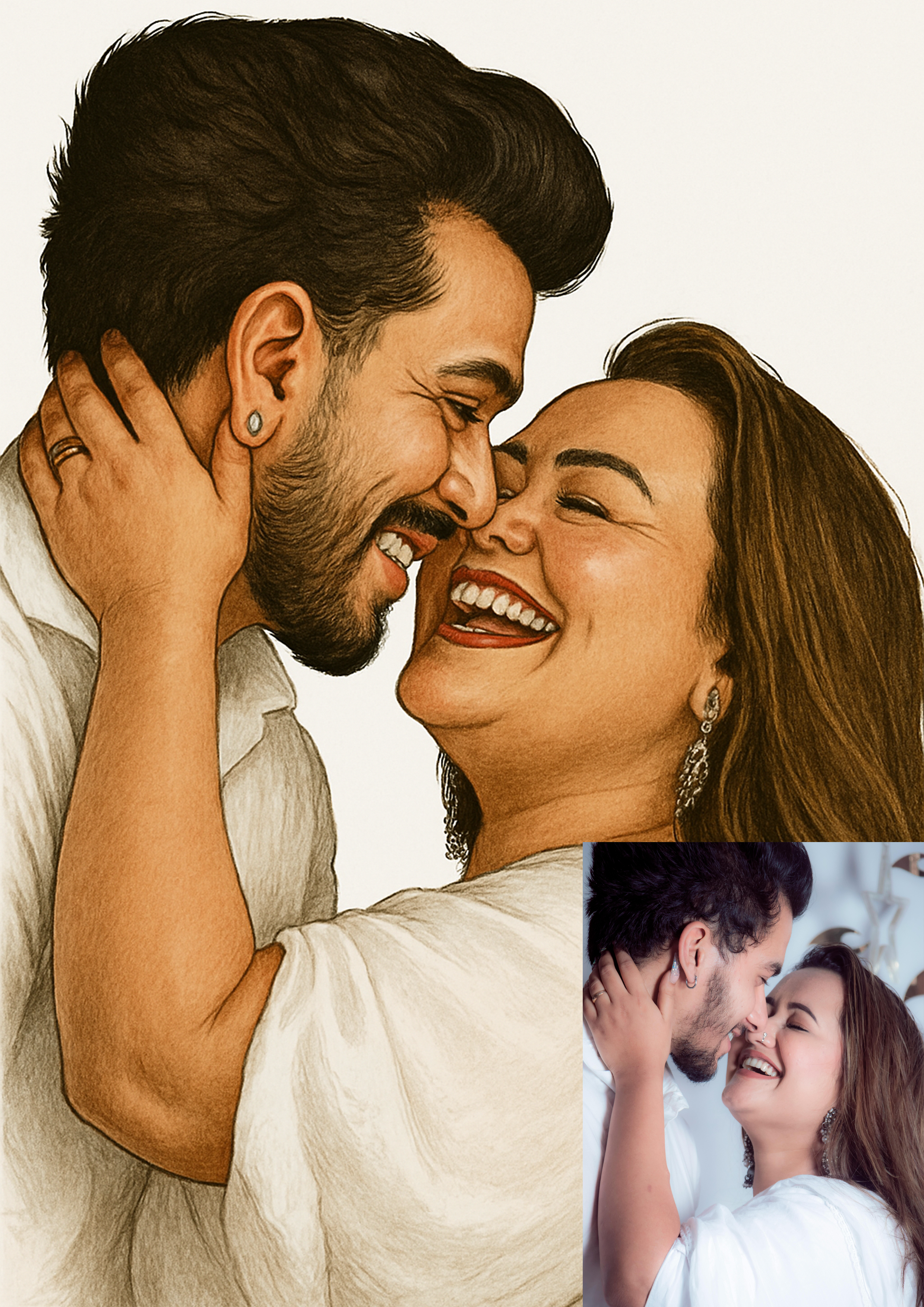 🎨 Custom Semi-Realistic Couple Caricature – Framed Fine Art Giclée Print